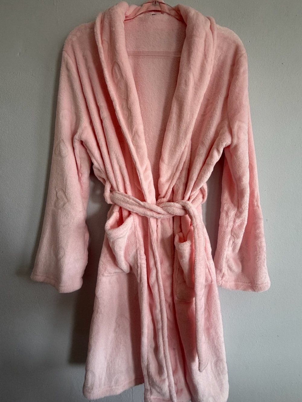 Joan Vass Plush Shawl Collar Robe in Light Pink